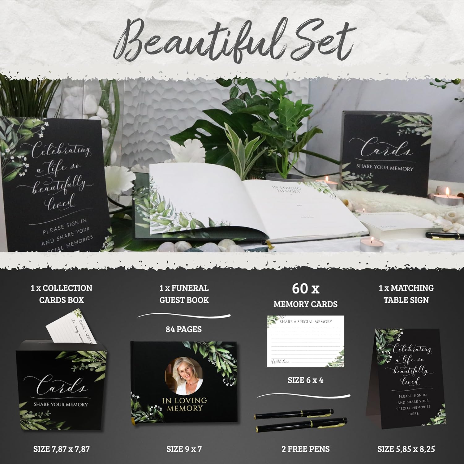 All-in-One Funeral Guest Book Set – Memorial Guestbook, Funeral Register Book, Celebration of Life Guest Book