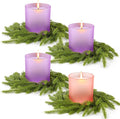 4 Pcs Christmas Advent Candle Holder with Wreath Catholic Nativity Scene Glass Votive Tealight Candle Holders Purple