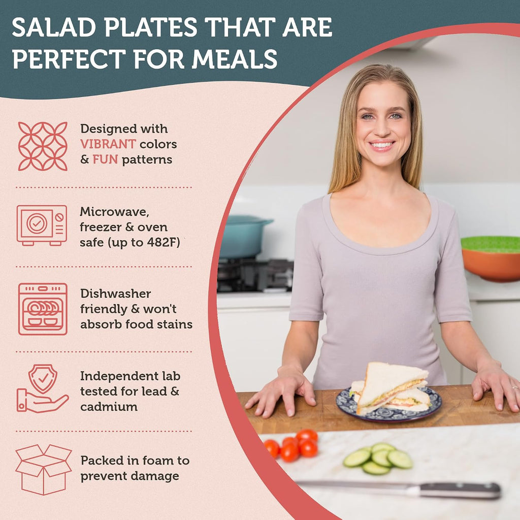 Salad Plates, 8.5 Inch, Microwave & Dishwasher Safe, Set for 6