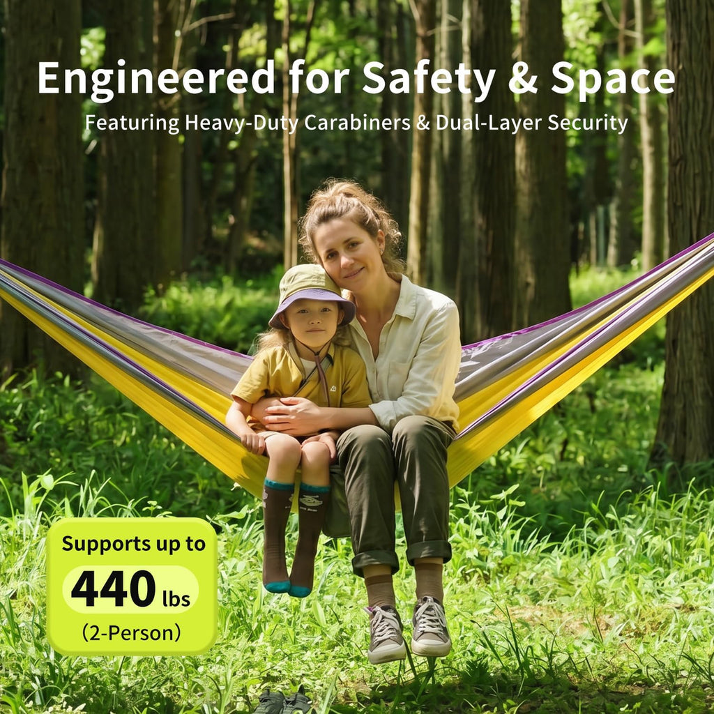 Double Camping Hammock with Tree Straps | 450lbs Capacity, with Attached Carry Bag,Camping Essentials Gear, Perfect