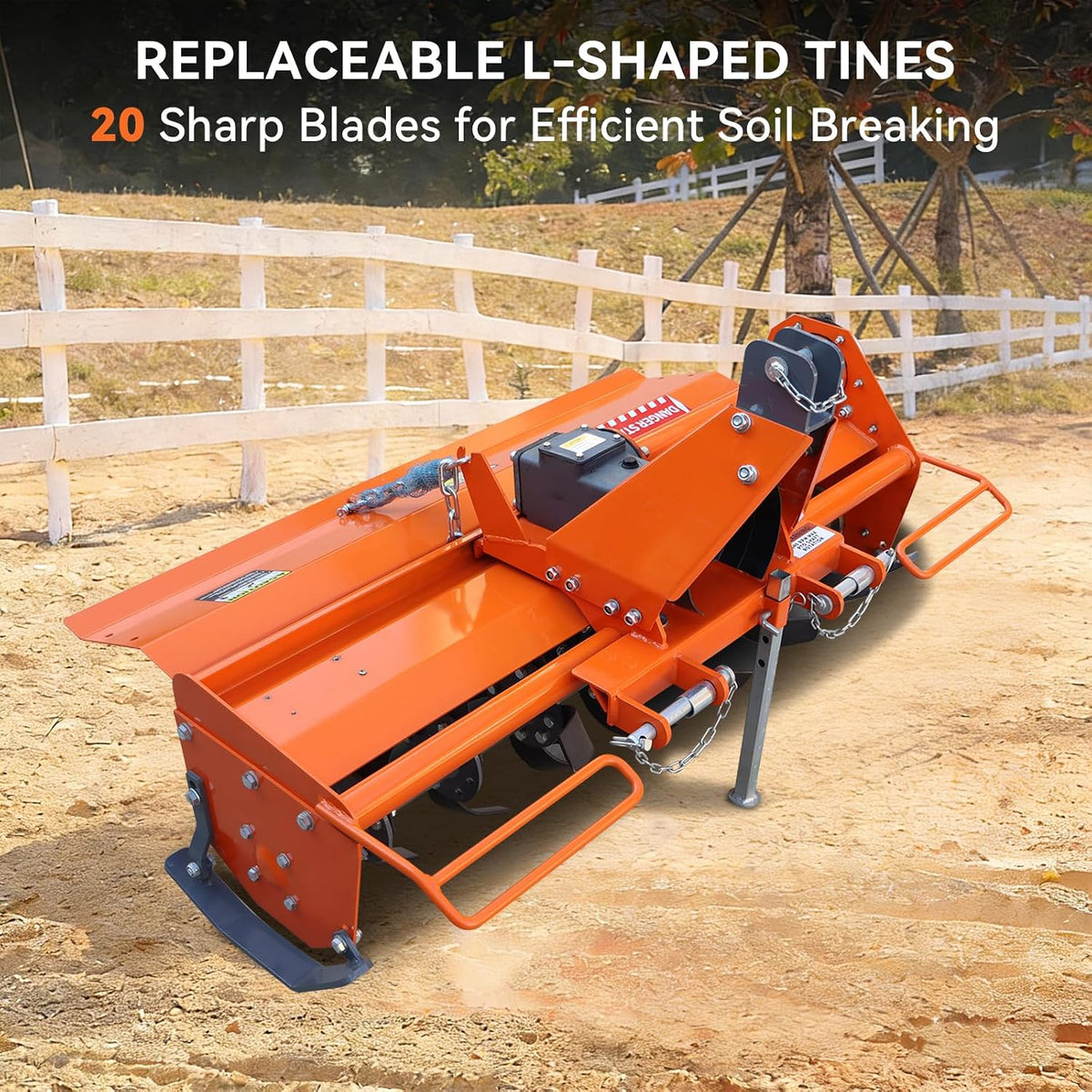 3-Point 42" Rotary Tiller Attachment for Cat 1 Tractor, 540 RPM PTO Driven, 3-Speed Adjustable Depth up to 3/4/5