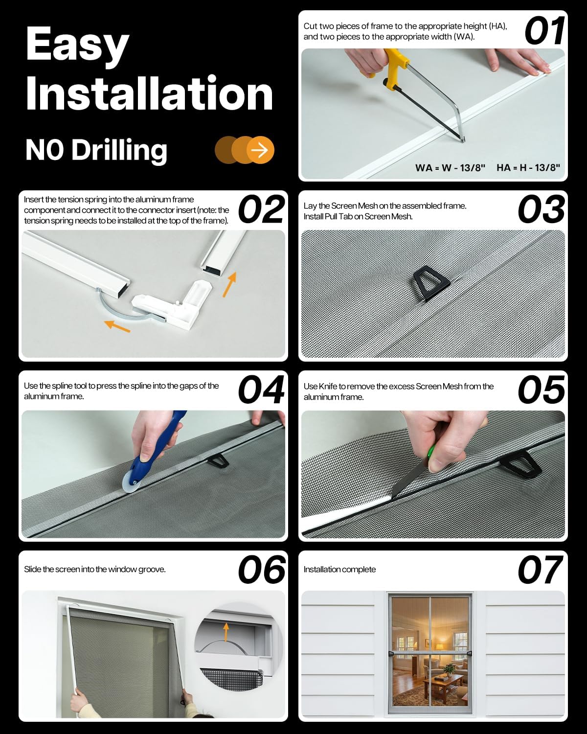 2 Sets DIY Window Screen Frame Kit, White, 46" x 46"