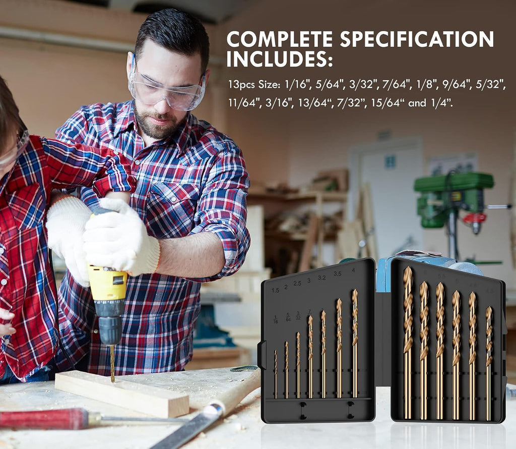 13Pcs(1/16"-1/4") Cobalt Drill Bit Set M35 HSS Jobber Length