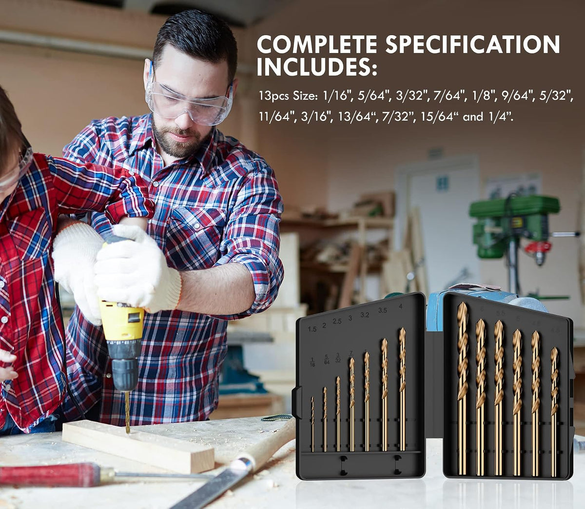 13Pcs(1/16"-1/4") Cobalt Drill Bit Set M35 HSS Jobber Length
