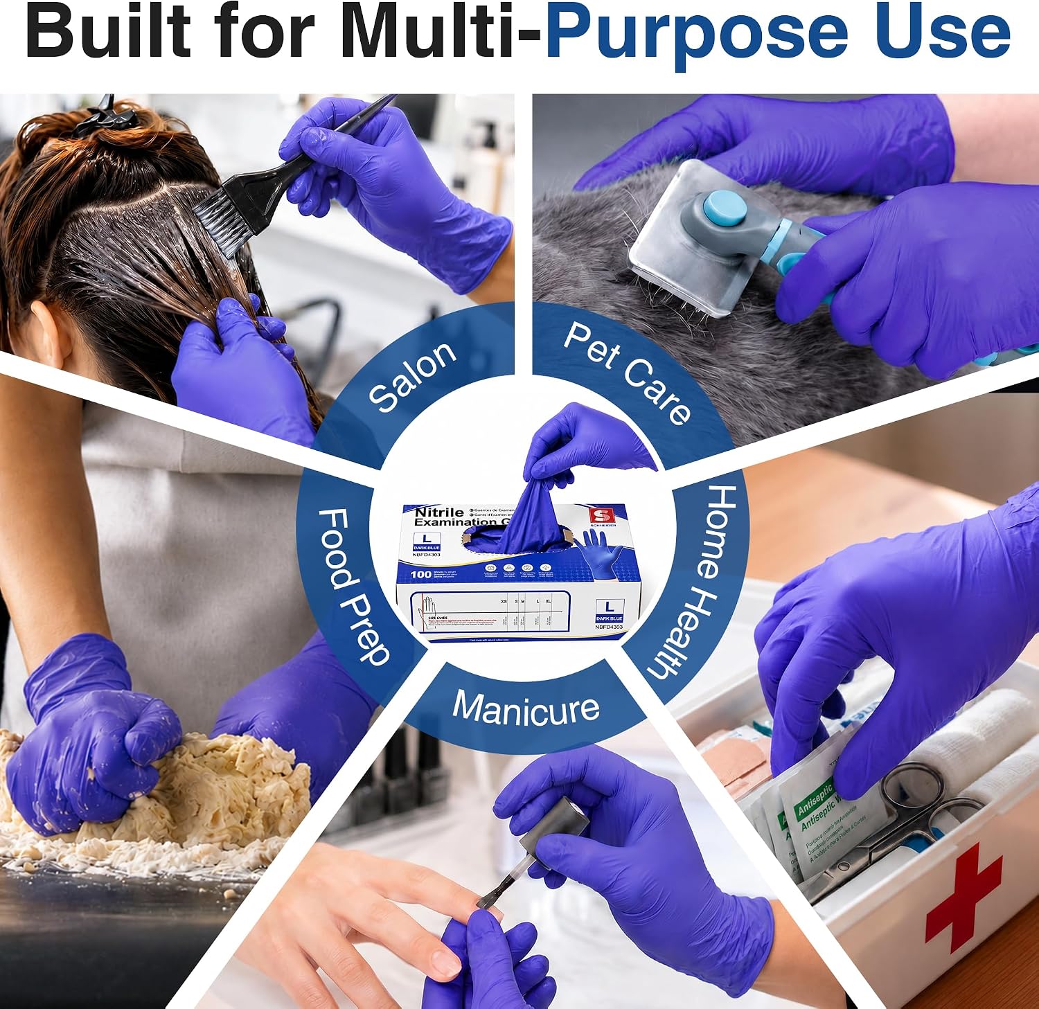 Medical Nitrile Exam Gloves, Powder & Latex Free, Darkblue | Disposable for Medical Exams, Cooking, Food Prep