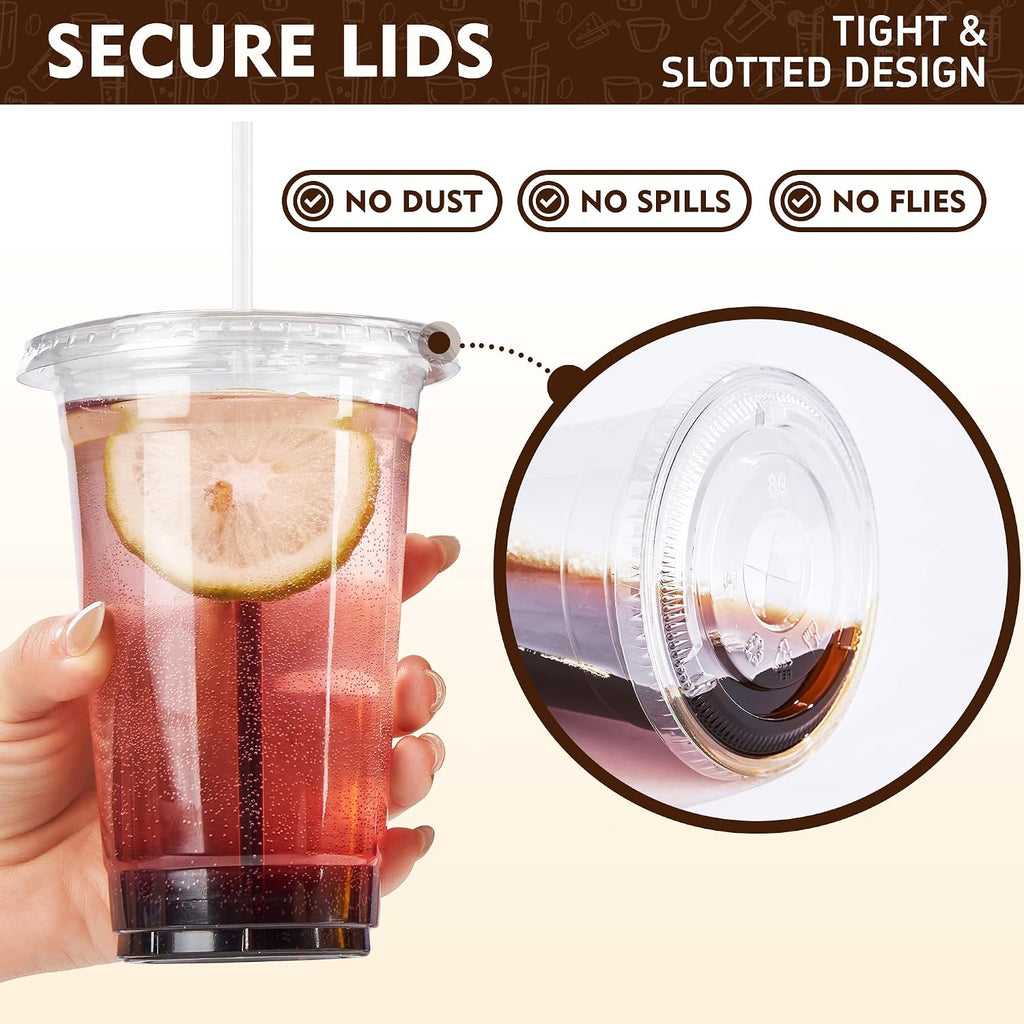 16 oz 100 Pack Disposable Iced Coffee Cups with Lids, Clear Plastic Cups with Lids, Cold Crystal Drink Cup for Party
