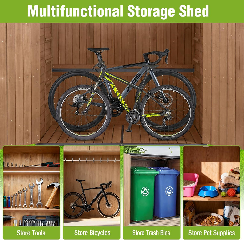Outdoor Storage Shed with Strong Metal Frame, Wooden Garden Sheds with Adjustable Shelves and Removable Floor