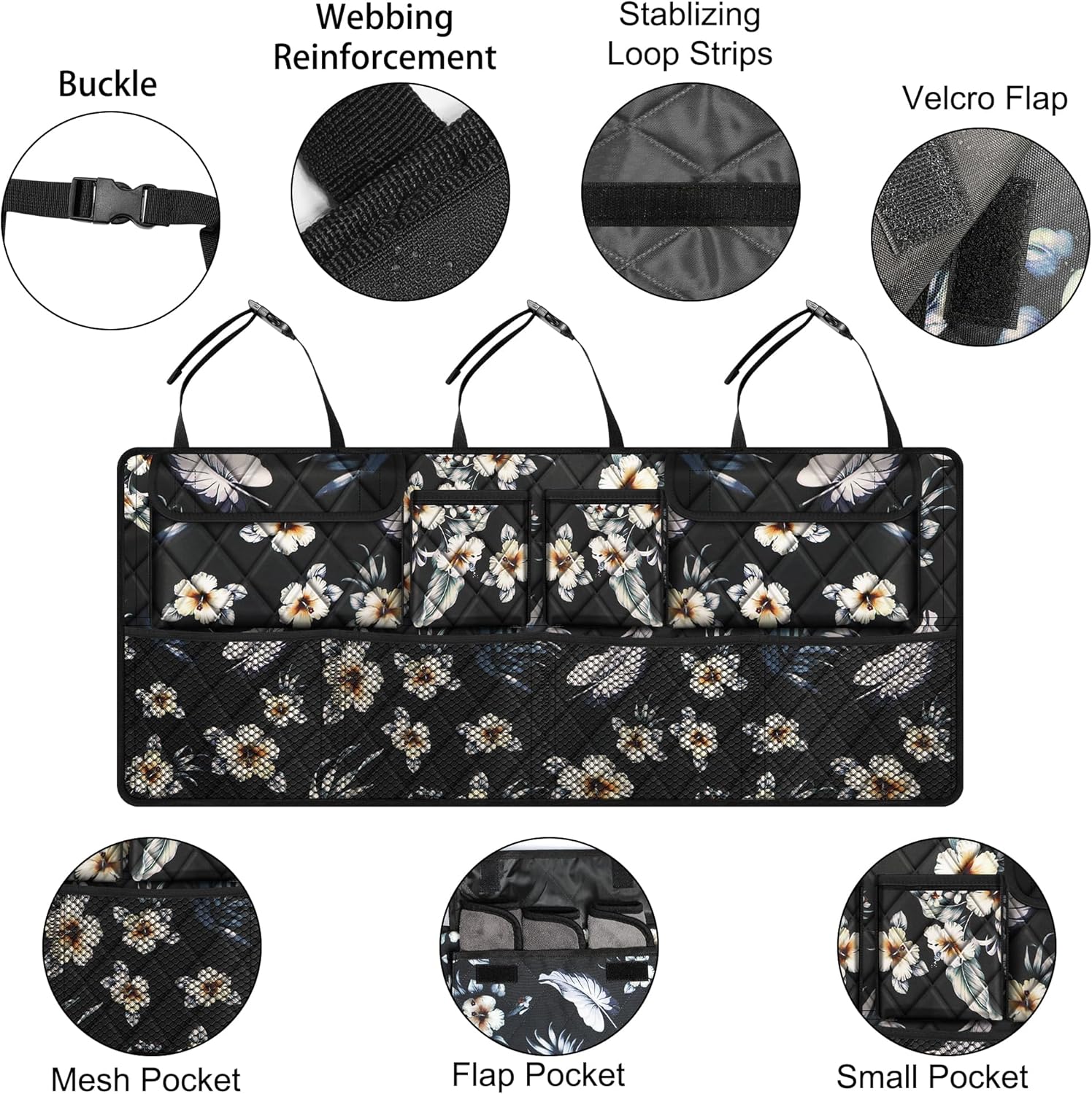 Car Trunk Organizer, Large Capacity Backseat Trunk Organizer (42"*18"), Collapsible Car Storage Bag with 8 Pockets