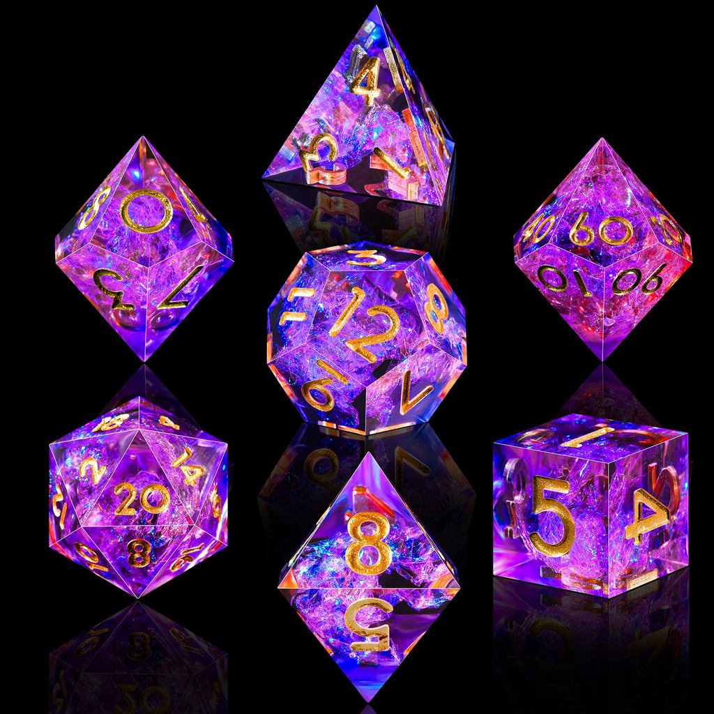 7-Die RPG Dice Set, Handmade Sharp Edge Polyhedral Dice