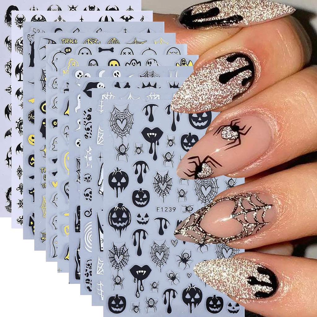 10 Sheets Gothic Halloween 3D Nail Stickers Decals for Nail Art Decoration