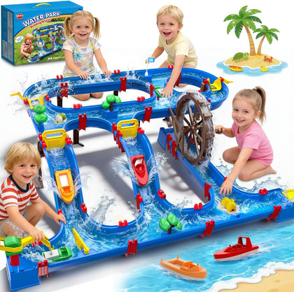 Double-Tier Watermill Summer Toy, 120 PCS DIY Water Table Toys for Kids, Girls, Boys 4-6 Years, Outdoor Water Toys