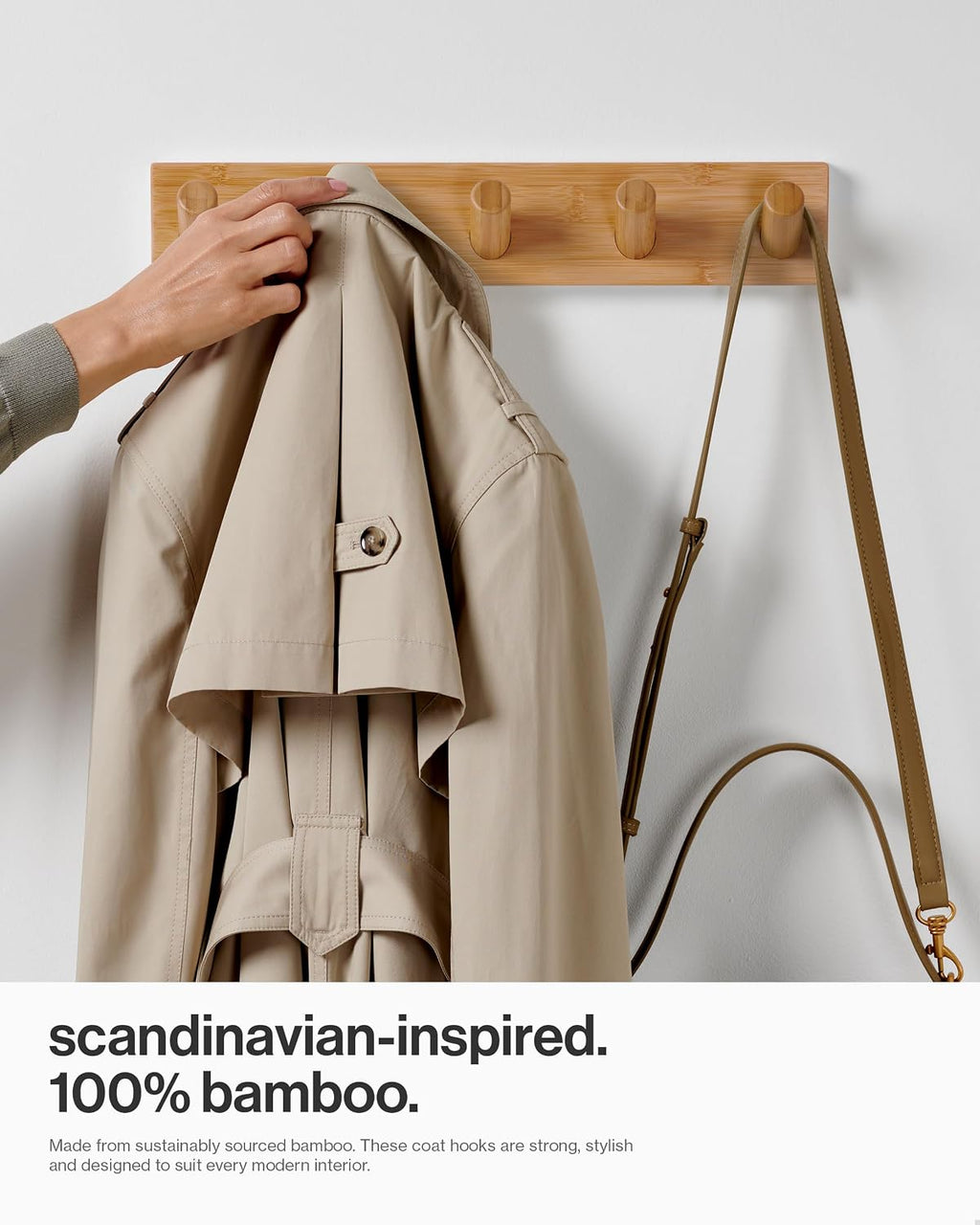 Wall Mounted Coat Rack with 5 Heavy-Duty 1" Diameter Hooks (2-Pack), 16.5" - Wooden Wall Hook Rack - Modern