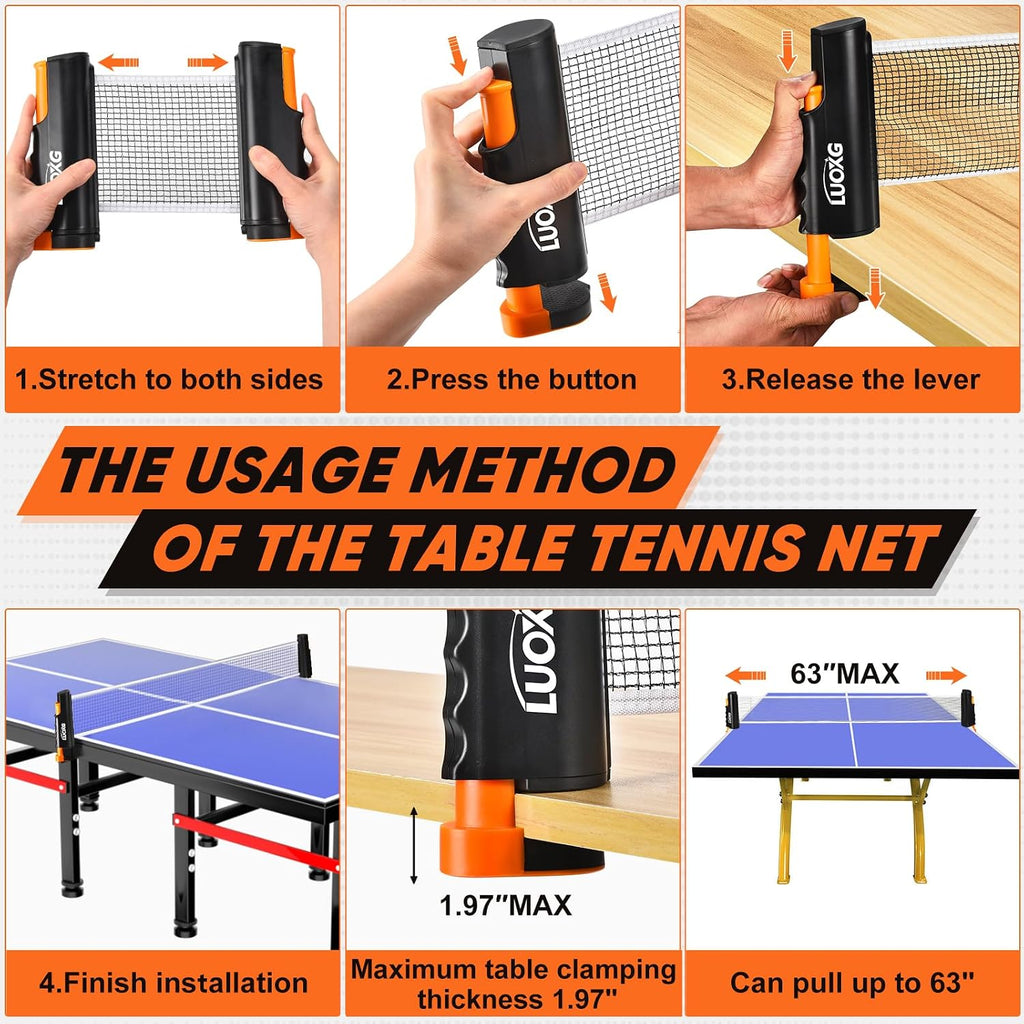 4‑Player Ping Pong Paddles Set with Retractable Net and 12 Balls | Table Tennis Paddles Set of 4, Retractable Ping