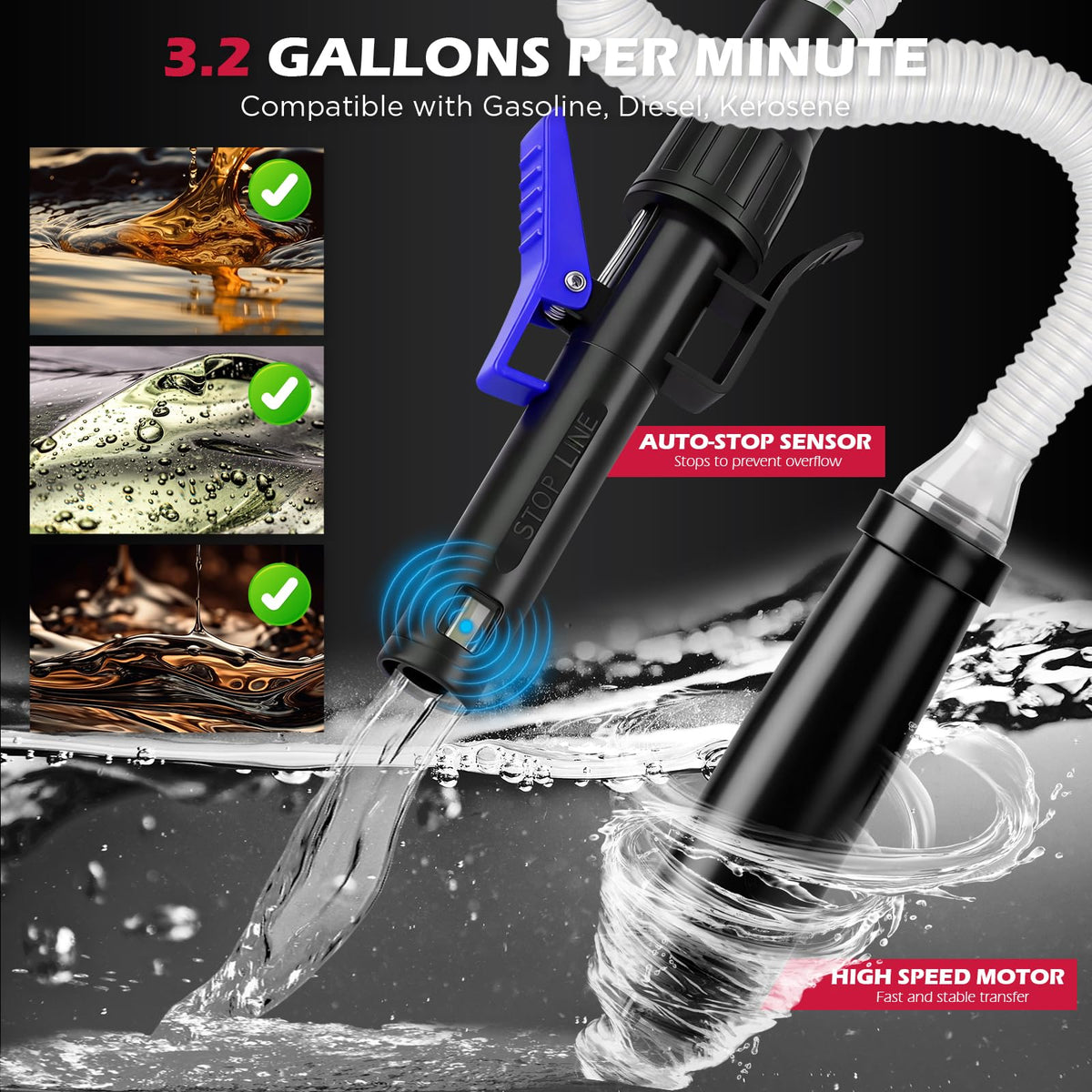 Automatic Fuel Transfer Pump with Auto-Stop, Battery-Operated Gas Can Pump
