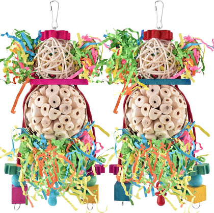 2PCS Bird Parrot Foraging Shredder Hanging Toys Sola Balls Sepak Takraw with Pacifier for Small Parrots Parakeets