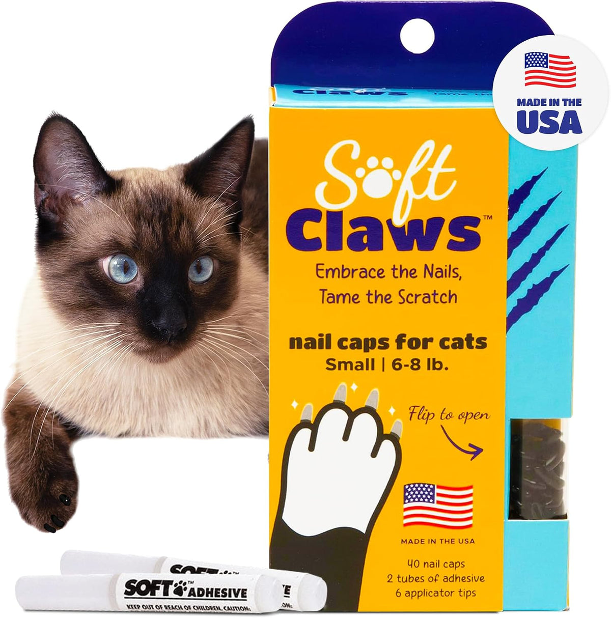 Nail Caps for Small Cats, 40 Caps, Black