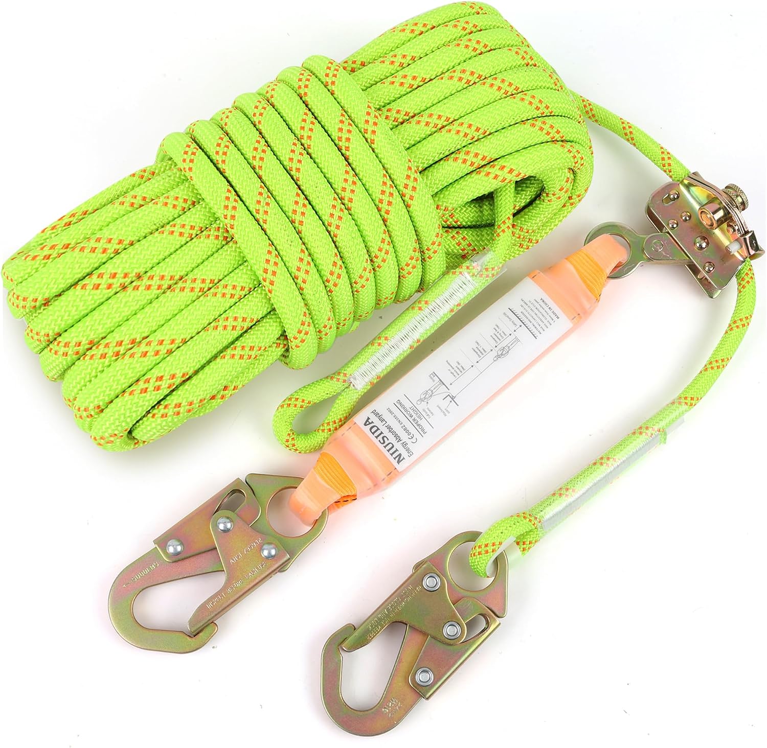Rope Harness Safety Lanyard 50FT Fall Protection Vertical Roofing Rope | 50FT Anti-fall Safety Rope with Grab Snap