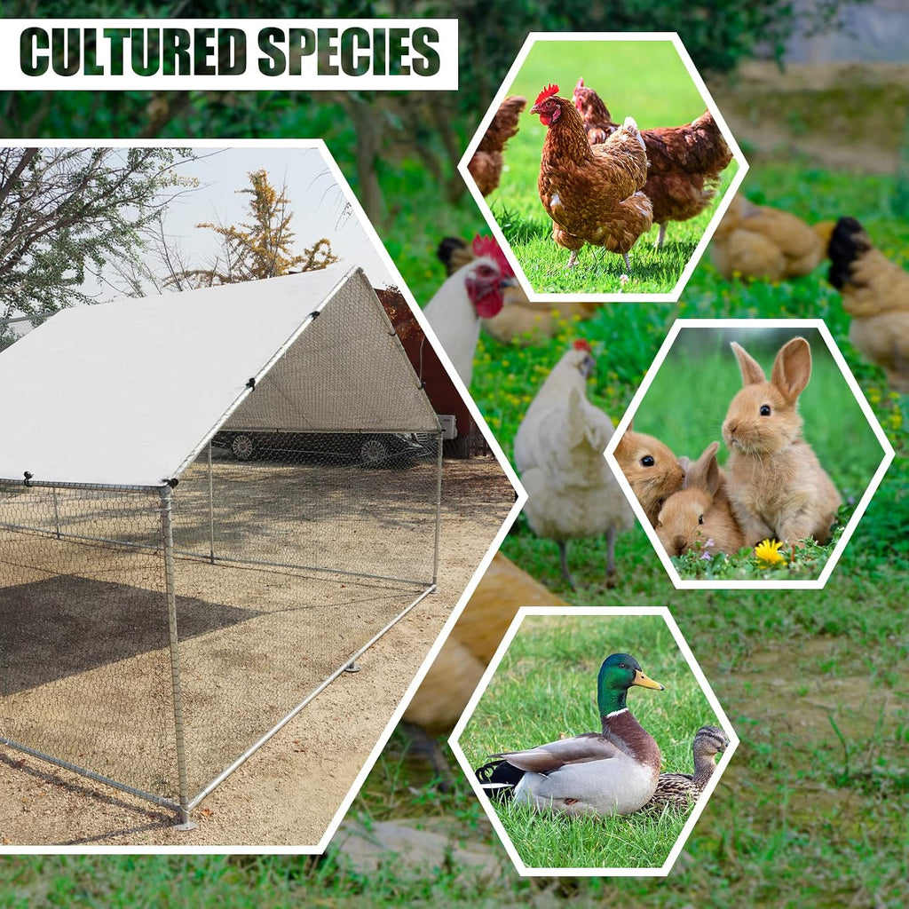 Large Metal Chicken Coop Walk-in Poultry Cage Hen Duck Run House with Waterproof & Anti-UV Cover Galvanized Rabbits