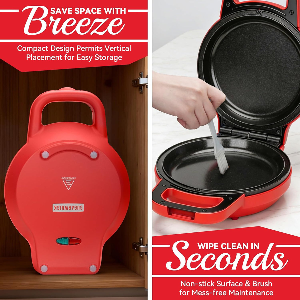 Flip Pancake Maker Machine, Ceramic Coated Pancake Pan for 6.5 Inch Pancakes, Omelette, Crepe & Quesadilla, Frittata