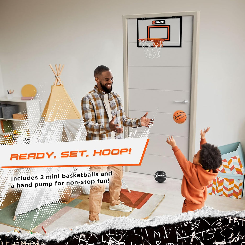 Over the Door Mini Basketball Hoop: 18x12 Shatterproof Backboard, 2 Mini Basketballs, and Hand Pump Included