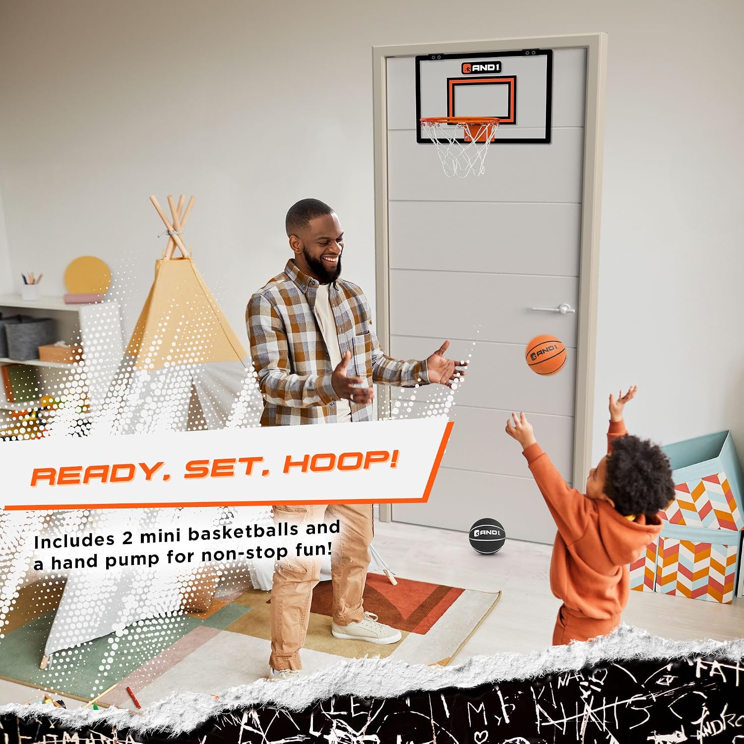 Over the Door Mini Basketball Hoop: 18x12 Shatterproof Backboard, 2 Mini Basketballs, and Hand Pump Included