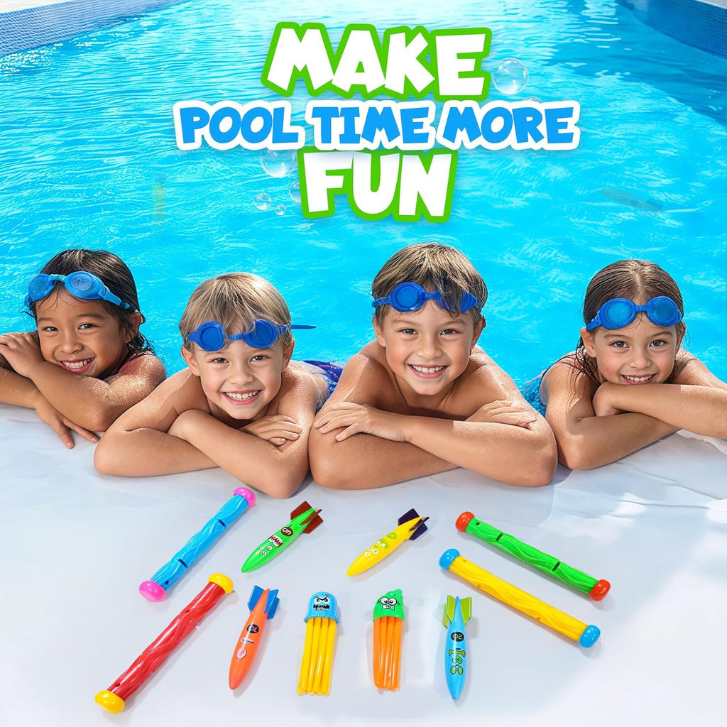 Dive Rings Pool Toys Adults, Diving Pool Toy for Kids Ages 4-8, Shark Torpedo Dive Set, Octopus Toddler Water Fun