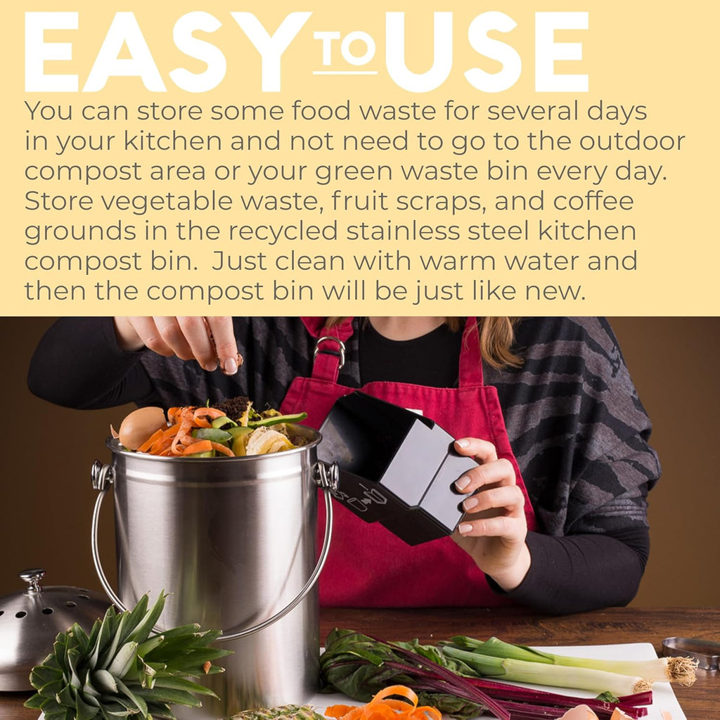 Kitchen Compost Bin for Kicthen Countertops, 1.3 Galllon - Silver | Stainless Steel, Rust- Resistant, Resistant to