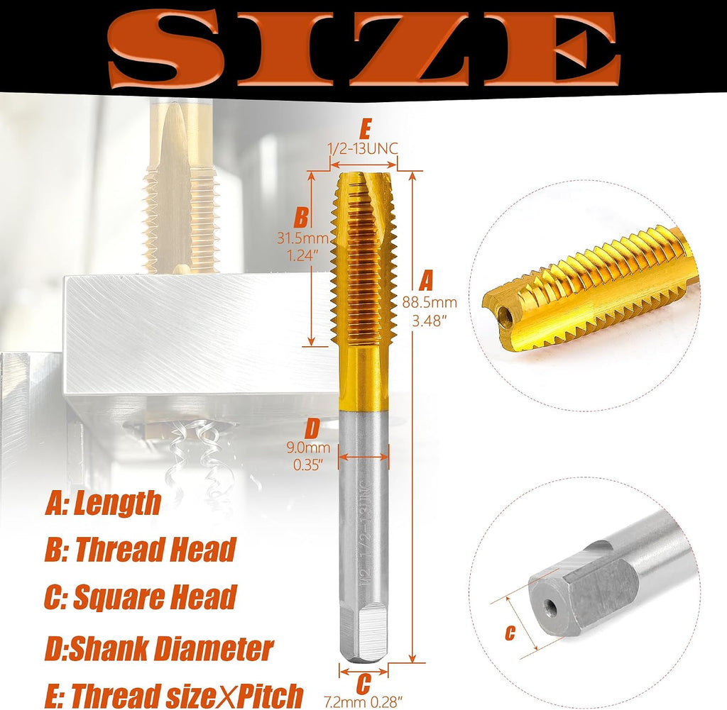 1/2"-13 UNC Spiral Point Thread Tap for Stainless Steel and Metal