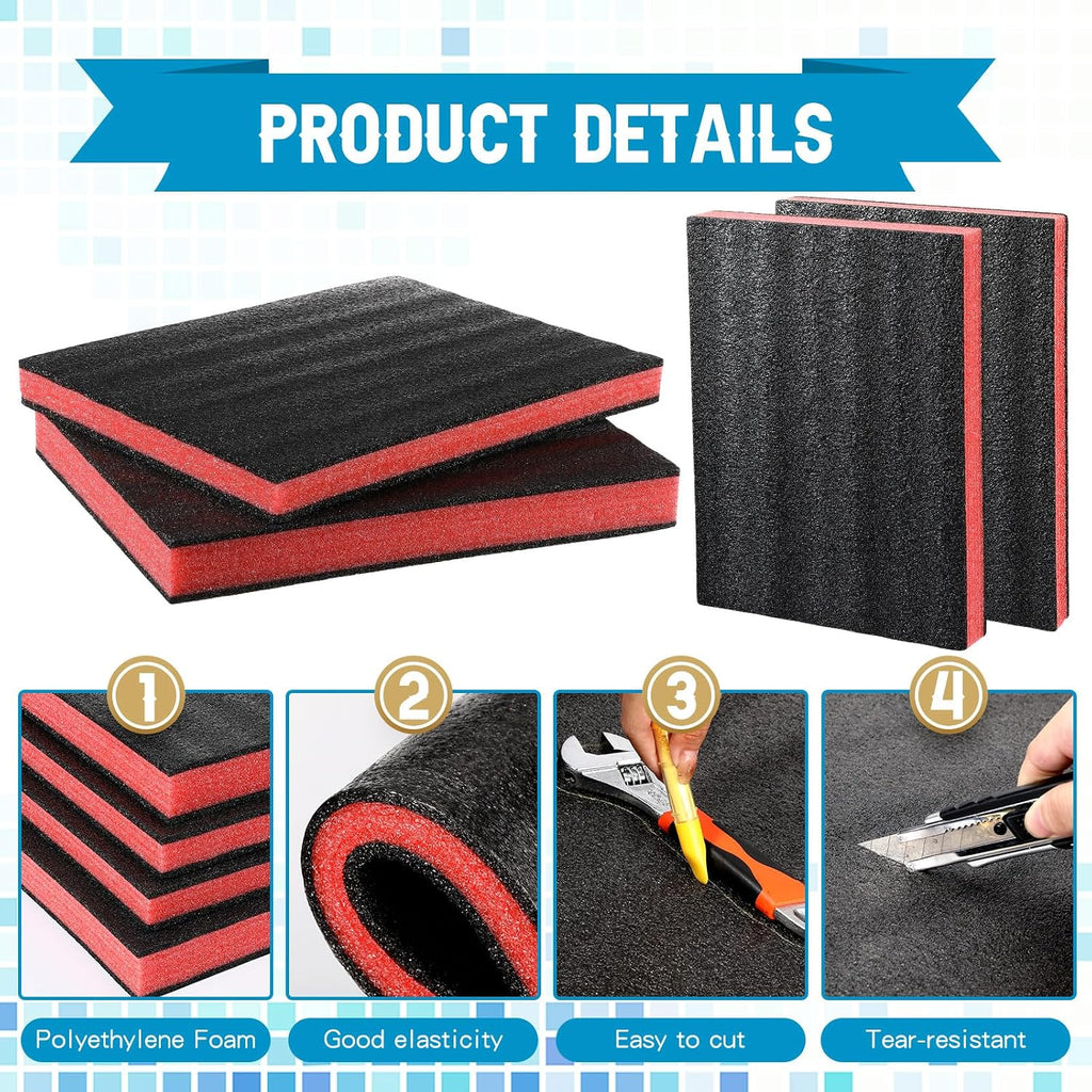 4 Pcs Polyethylene Foam, 16 x 12 x 1.5", 16 x 12 x 2", Red, Black