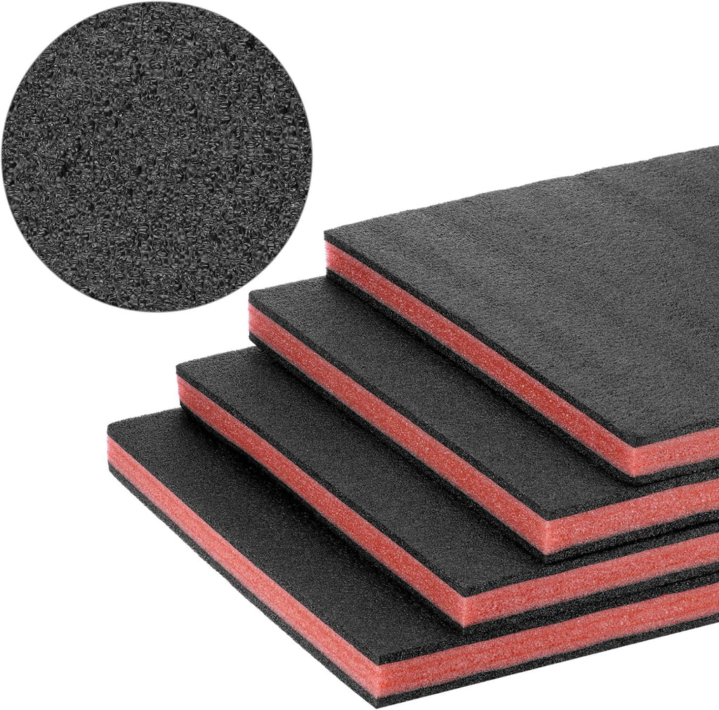 Tool Box Foam Inserts, 4-Pack 16x12x1 inch, Red/Black Polyethylene PE Foam Sheets, Customizable Protection for Tools