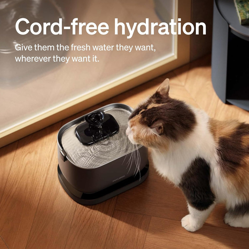 Cat Water Fountain, Cordless Pet Water Fountain Battery Operated, 2.5L/84oz Dockstream Water Fountains for Cats
