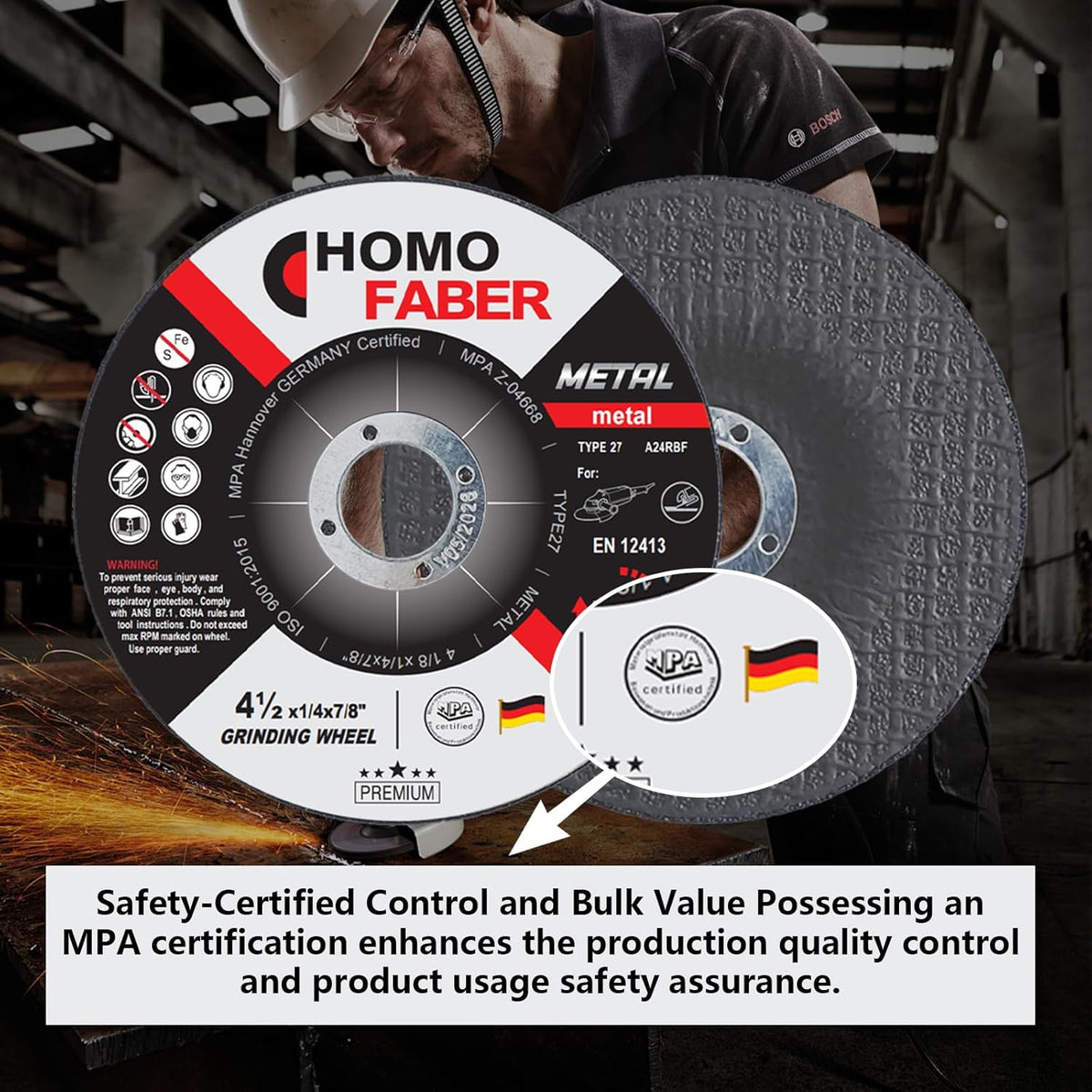 HOMO FABER 25 Pack Grinding Wheels 4 1/2 Inch, Angle Grinder Disc