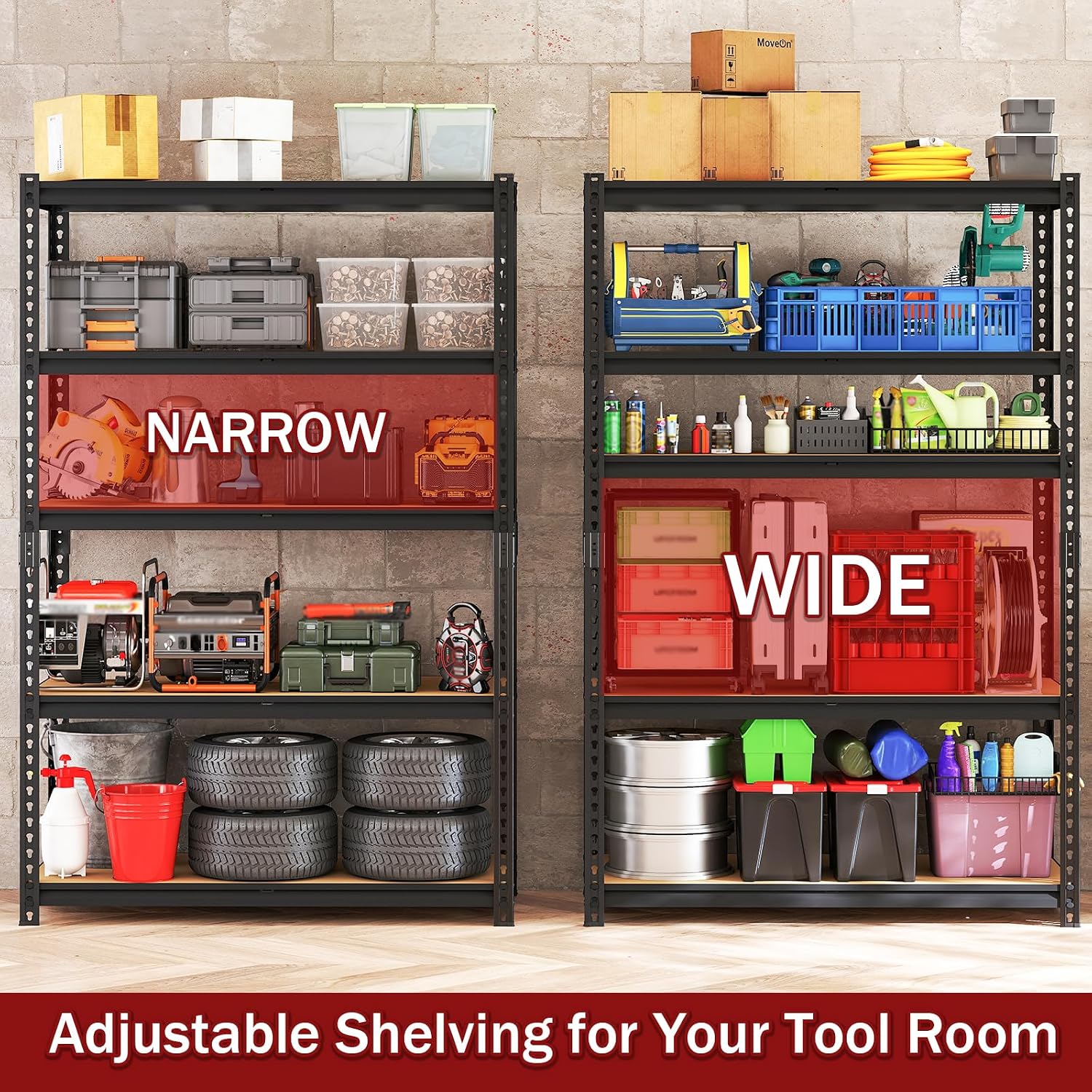 72" H Heavy Duty Garage Shelving, 2400LBS Capacity 5-Tier Storage Shelves,Adjustable Industrial Metal Garage Shelves