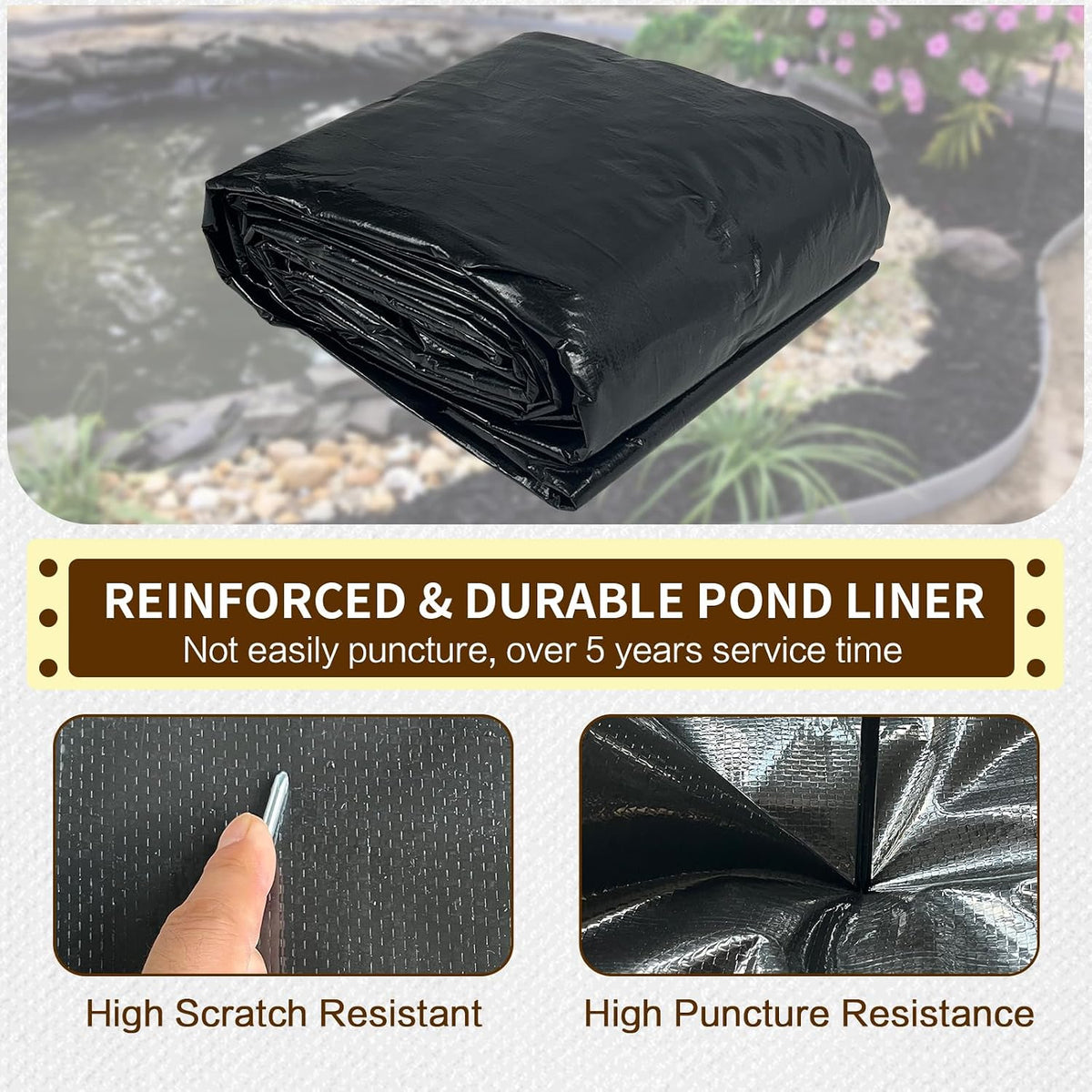 25X30FT Reinforced PE Pond Liner for Fish, Duck Outdoor Ponds(0.63oz/sq ft)