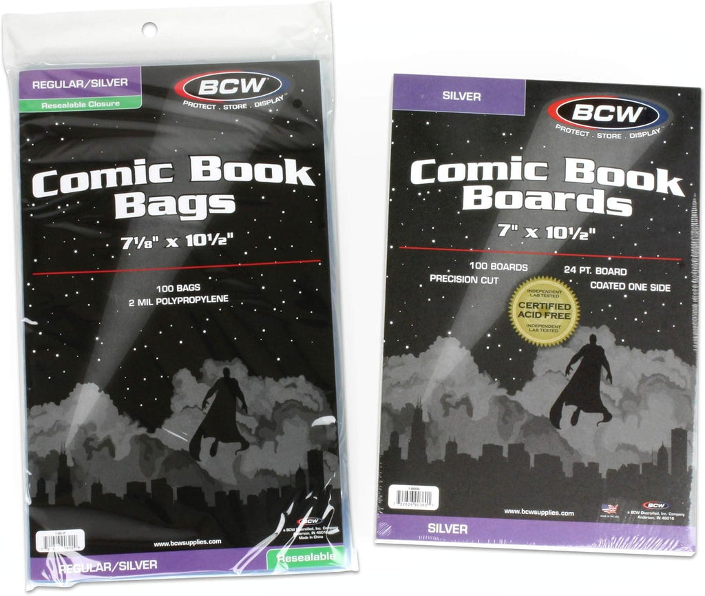 Silver Age Resealable Comic Bags and Boards Combo (100 Ct) | 100 Backing Boards + 100 Resealable Comic Bags |