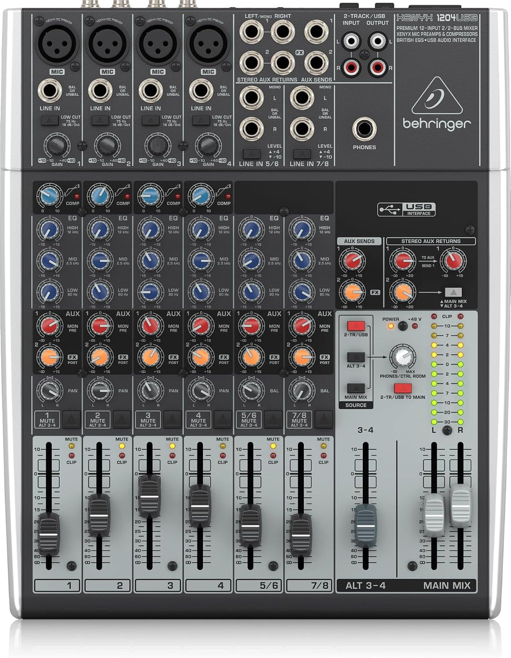 XENYX 1204USB Premium 12-Input 2/2-Bus Mixer with XENYX Mic Preamps and Compressors, British EQ and USB/Audio