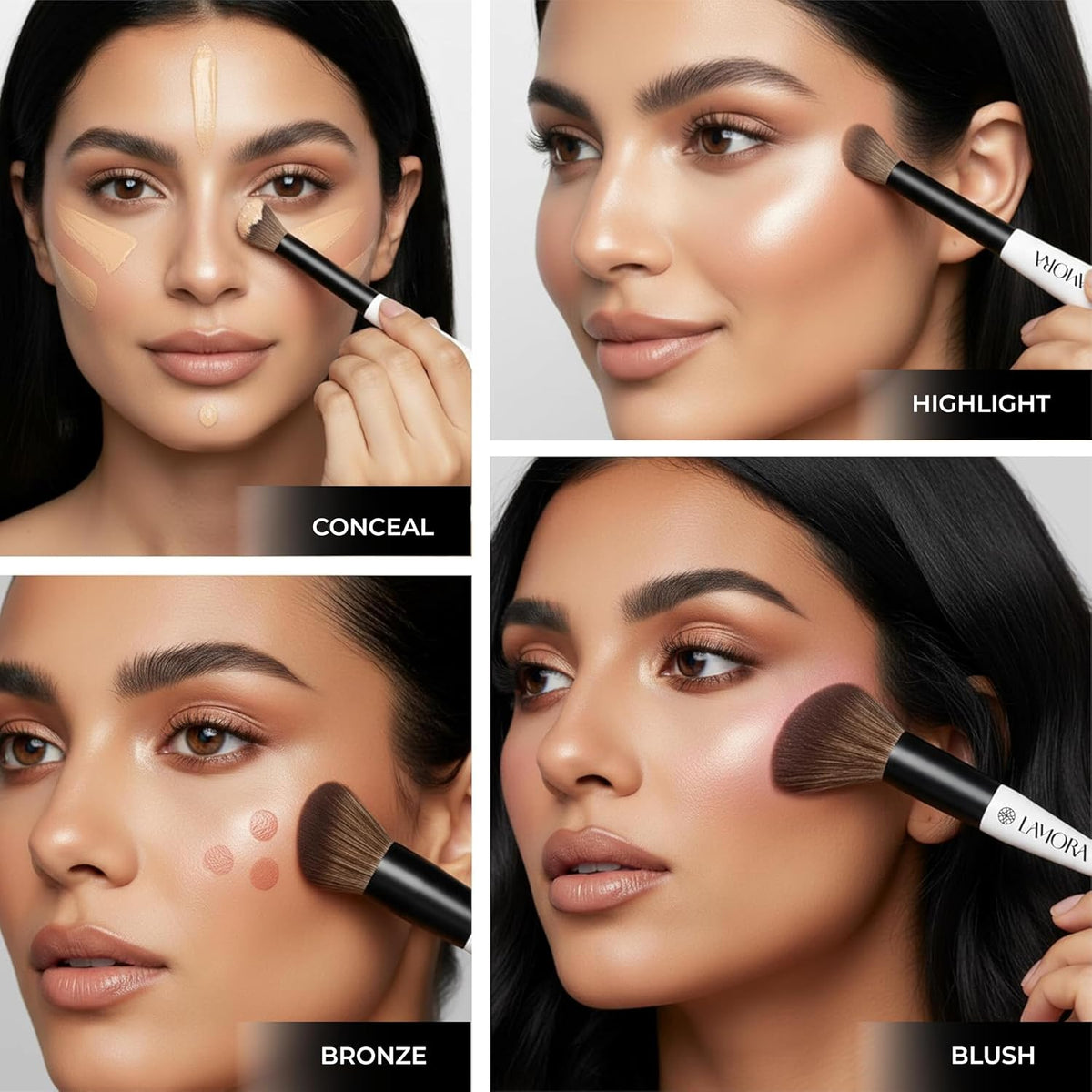Dual Ended Makeup Brush - Blush + Concealer - Duo Angled Face Brush