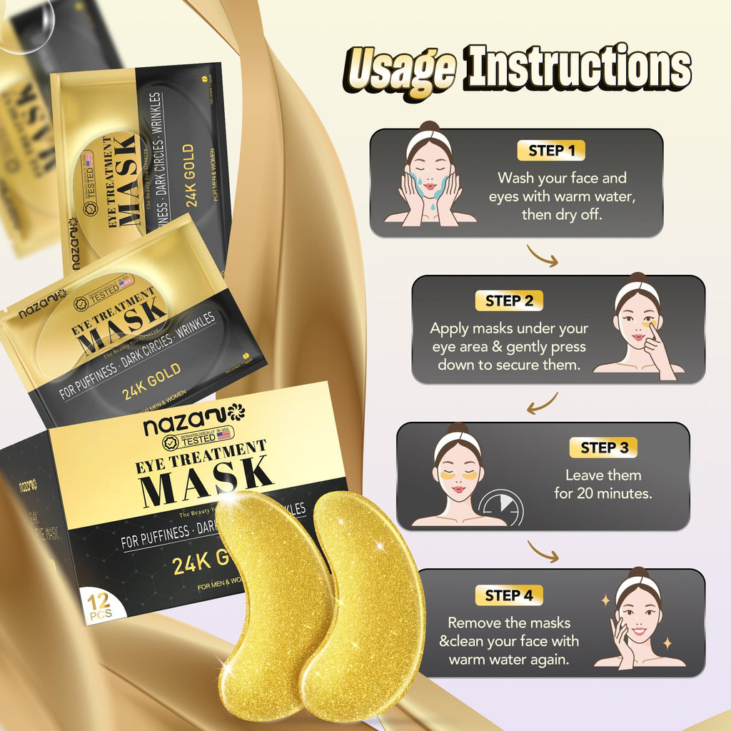 12 Pcs 24K Gold Under Eye Patches - Eye Masks