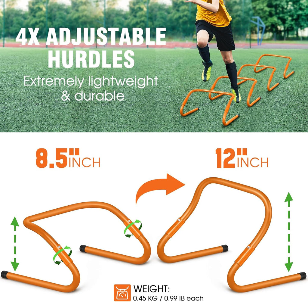 Agility Ladder Speed Training Equipment Set-20ft Agility Ladder,12 Soccer Cones,4 Hurdles, Jump Rope, Running