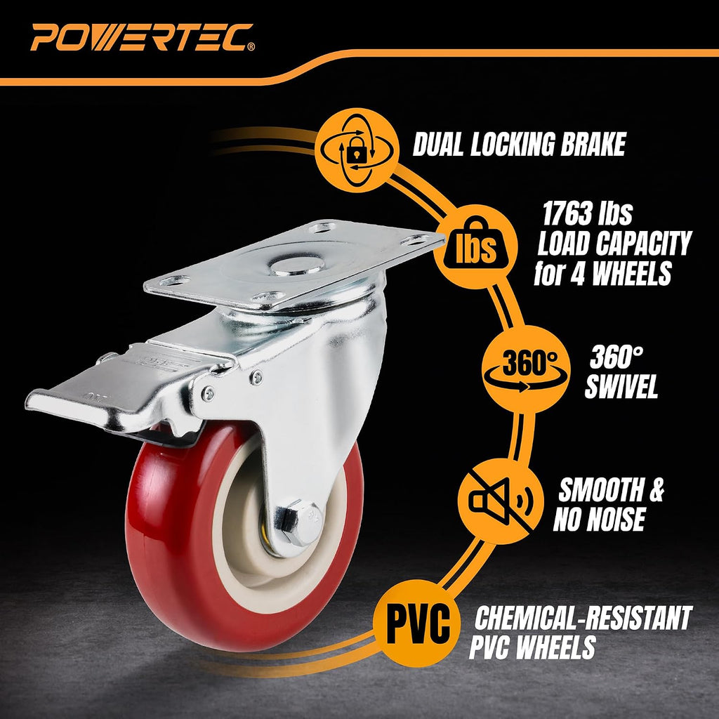 4" Swivel Caster Wheels Set of 4 with Dual Locking Brake, Heavy Duty Plate Casters, 1763 lbs Static Load, for