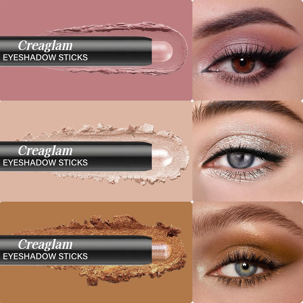 Eyeshadow Sticks 3Pcs Set, Waterproof & Crease-Proof, Easy Blend