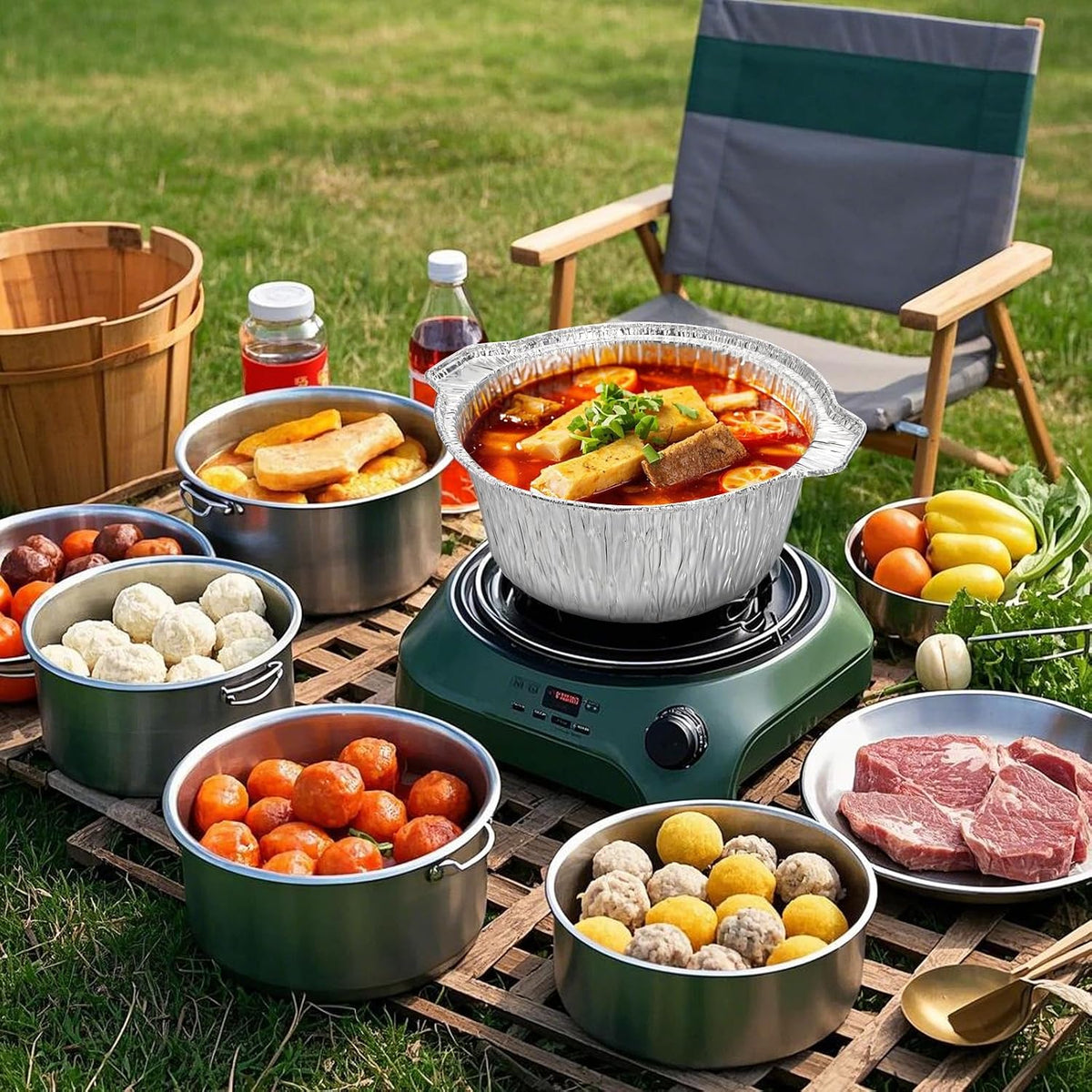 10 Pcs Disposable Aluminum Pot with LidS, Disposable 2 Liter Round Aluminum Foil Pan Food Container for Camping