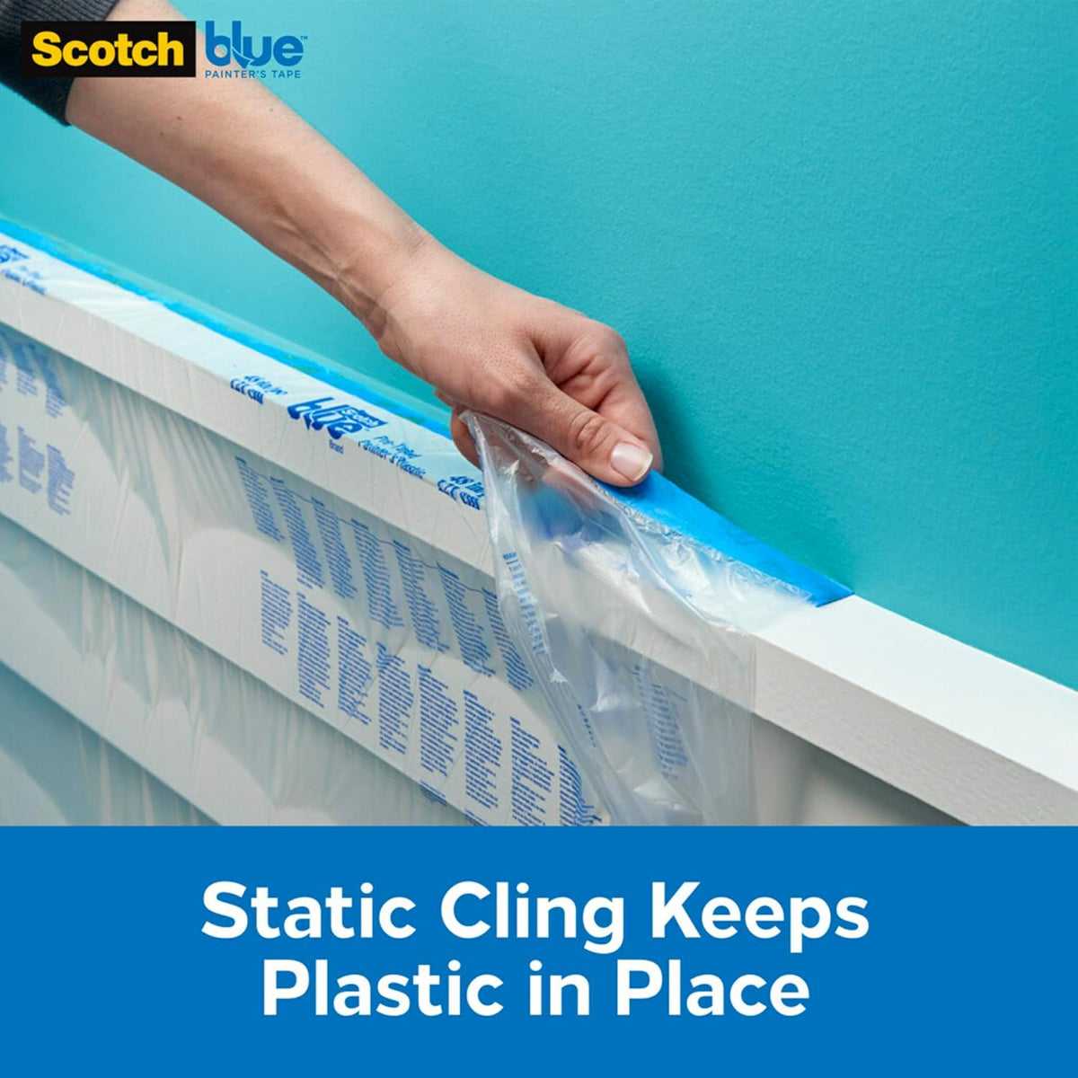 Pre Plastic Painters Tape, 24 in x 30yd, Tape & Masking Film Combined in One Product, Static Cling to Stay in One