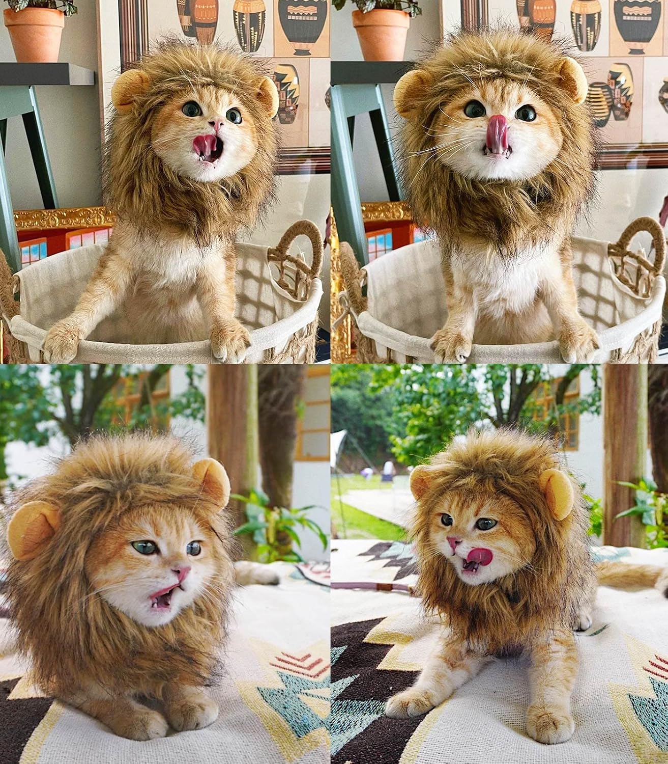 Lion Mane Wig for Cat Costume Pet Adjustable Washable Comfortable Fancy Lion Hair Cat Clothes Dress for Halloween