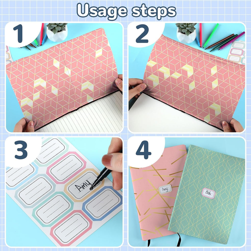 Jumbo Book Covers 7 Pack Reusable Fabric Book Cover Protective Books Covers 9 x 11 Inch Geometric Stretchable Books