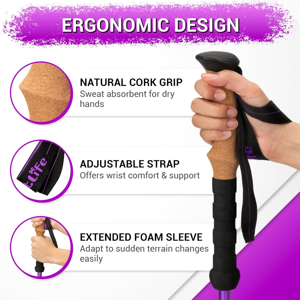 Durable 7075 Aluminum Trekking Poles, Walking Sticks for Hiking | Collapsible, Lightweight with Cork Grips