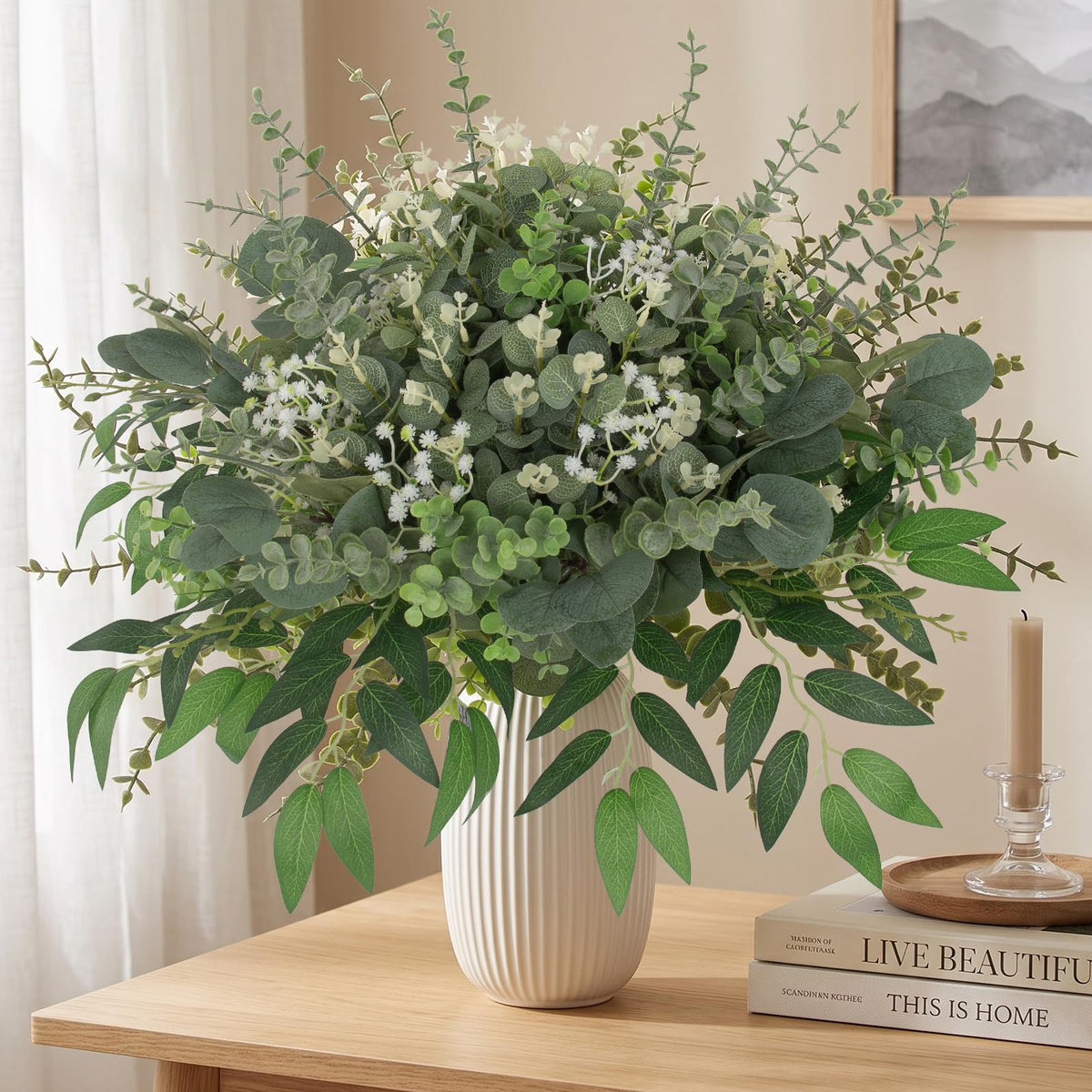 135 Pcs Mixed Eucalyptus Leaves Stems Artificial Greenery Bulk