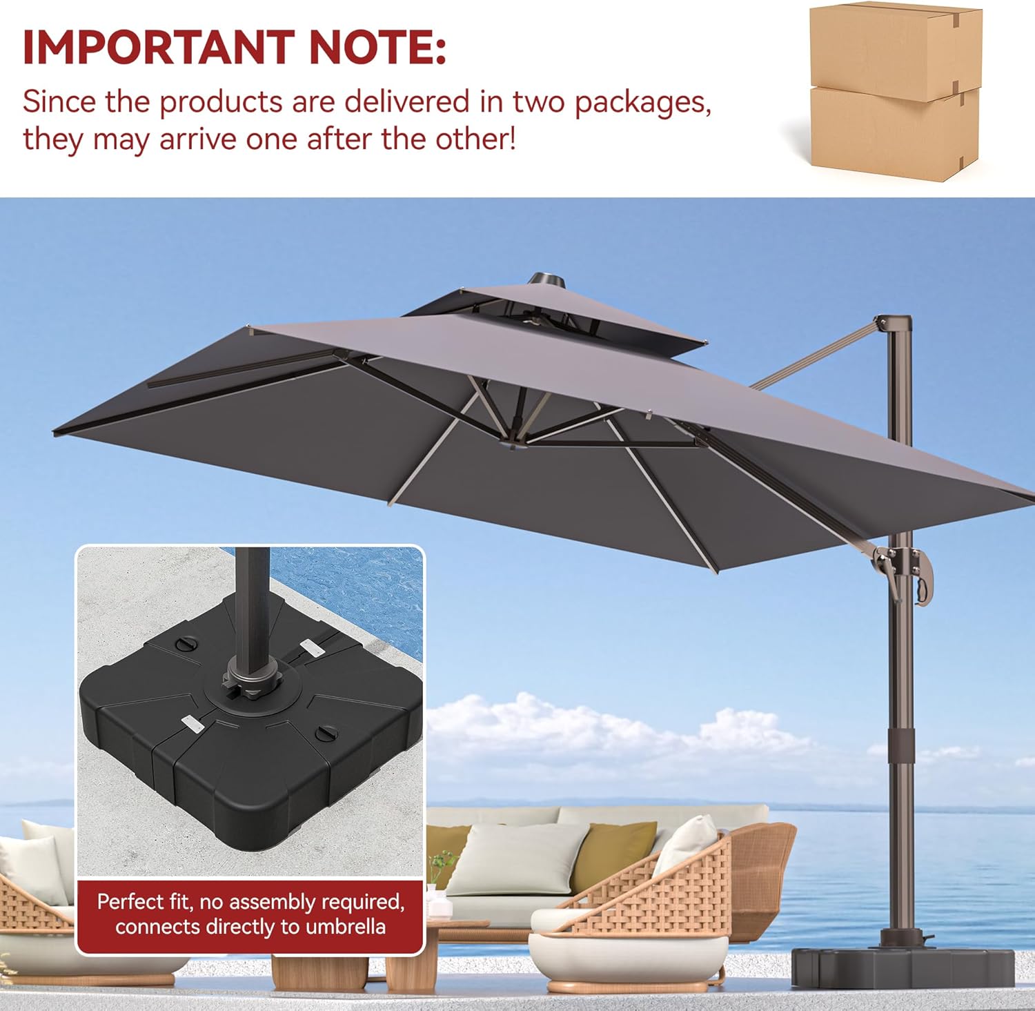 9' X 12' Cantilever Outdoor Patio Umbrellas with Base Included, Large Rectangle Umbrella Heavy Duty 360°Rotation