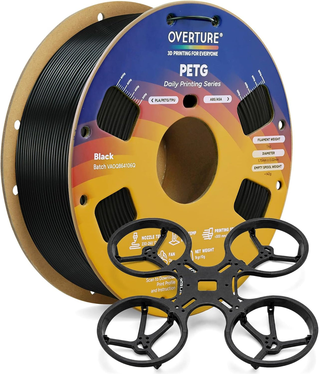 High Speed PETG Filament 1.75mm, 1kg Black | Neatly Wound & Clog-Free, 1kg (2.2lbs) Rapid PETG, Dimensional Accuracy