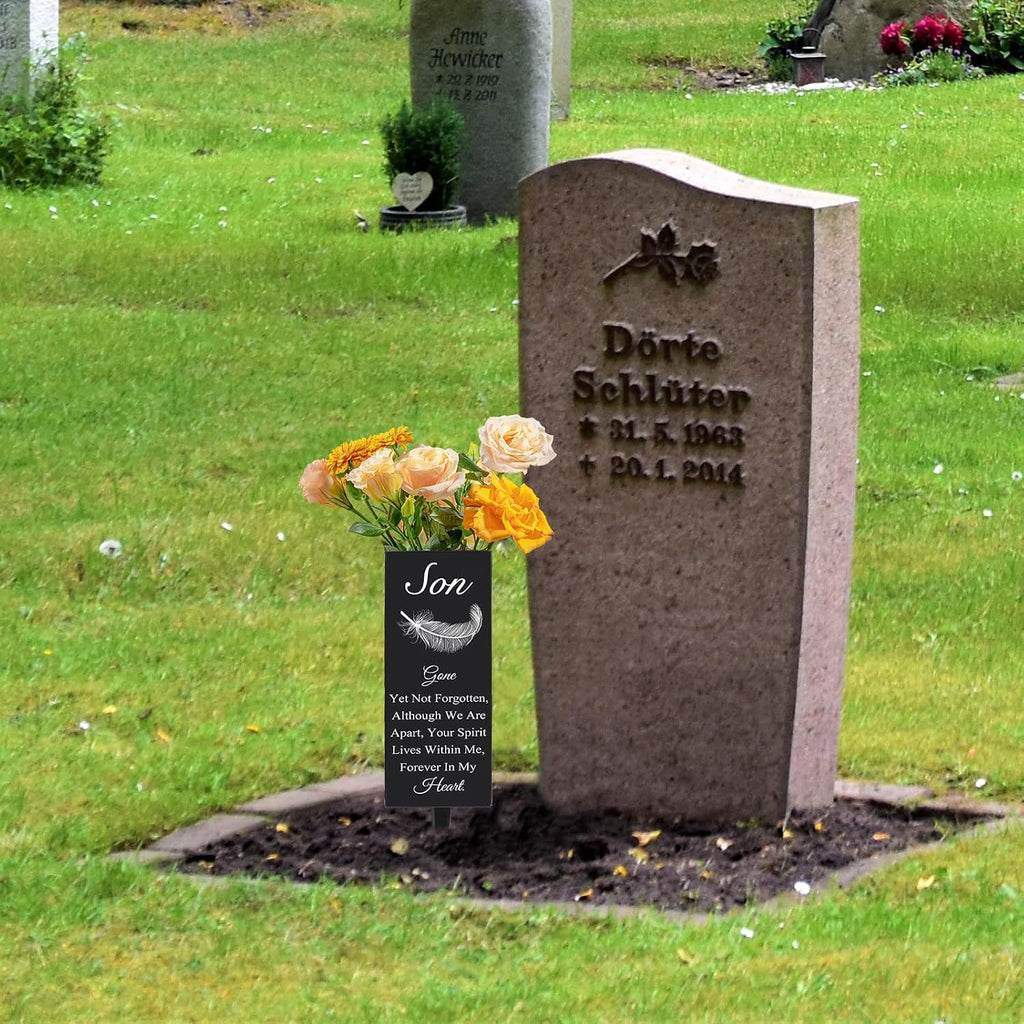 Son Cemetery Vases for Grave, Metal Cemetery Grave Flower Vase with Stake, Son Grave Cemetery Decorations, Metal